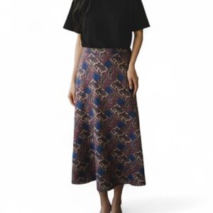 Vintage 100% Silk Paisley Midi Skirt Size 8 Rare Boho Classic